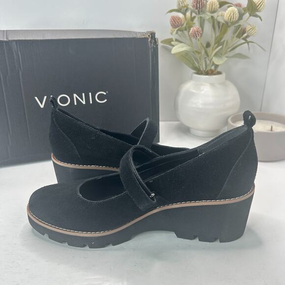 Vionic Alma Mary Jane Wedge Suede Heel Black J0866L1001 Women's 8.5M Tried On - Picture 6 of 11